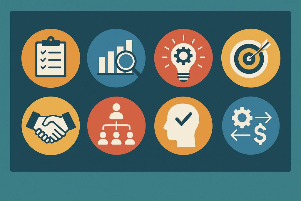 8 Core Competencies That Make You Stand Out in Business Development Jobs Business development skills infographic highlighting essential competencies for career growth
