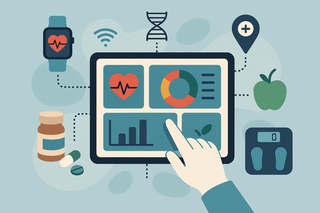 Wearable fitness tracker displaying personalized health data and wellness insights on a digital screen