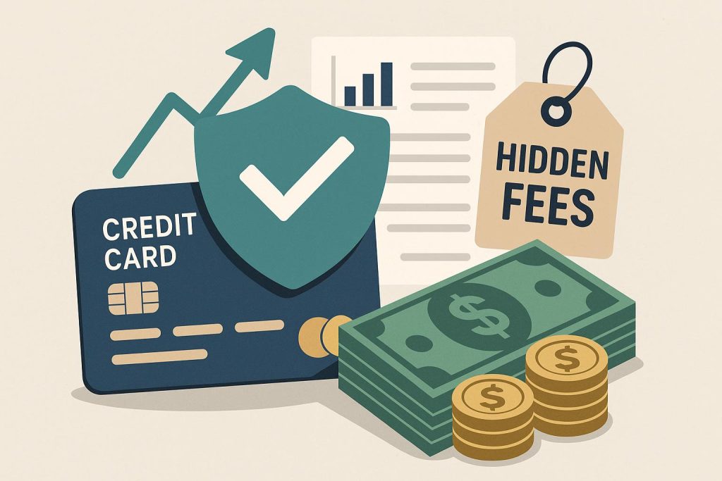 Credit card statement with highlighted fees and calculator representing financial awareness