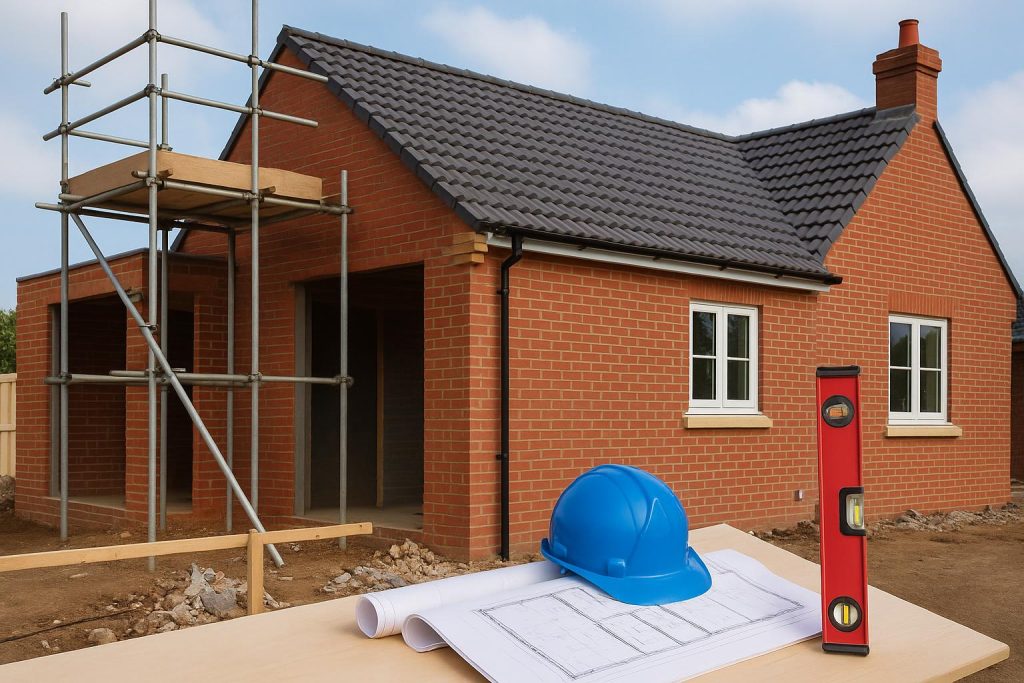 Building control inspection at a residential property in Essex with construction materials visible
