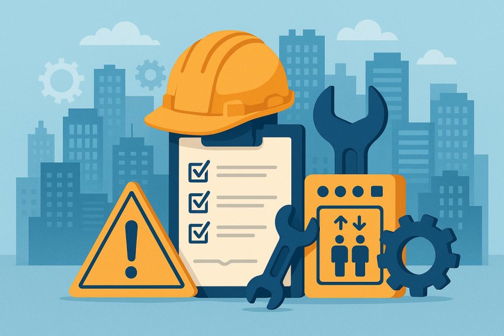 The Maintenance Mindset That Keeps Buildings Moving Safely Elevator technician inspecting building elevator system for safety and maintenance standards