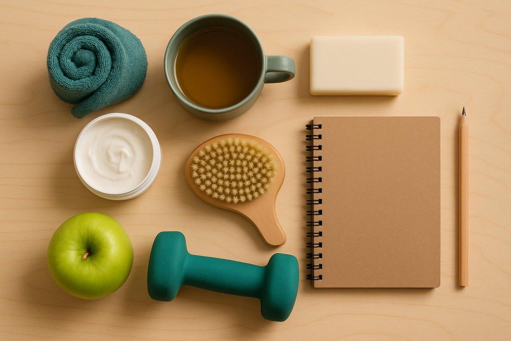 Healthy lifestyle habits, balanced diet, exercise, and self-care essentials for better well-being