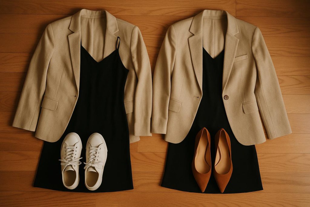 Why the Right Shoes Can Change the Whole Mood of an Outfit Stylish shoes paired with various outfits highlighting footwear's impact on fashion mood