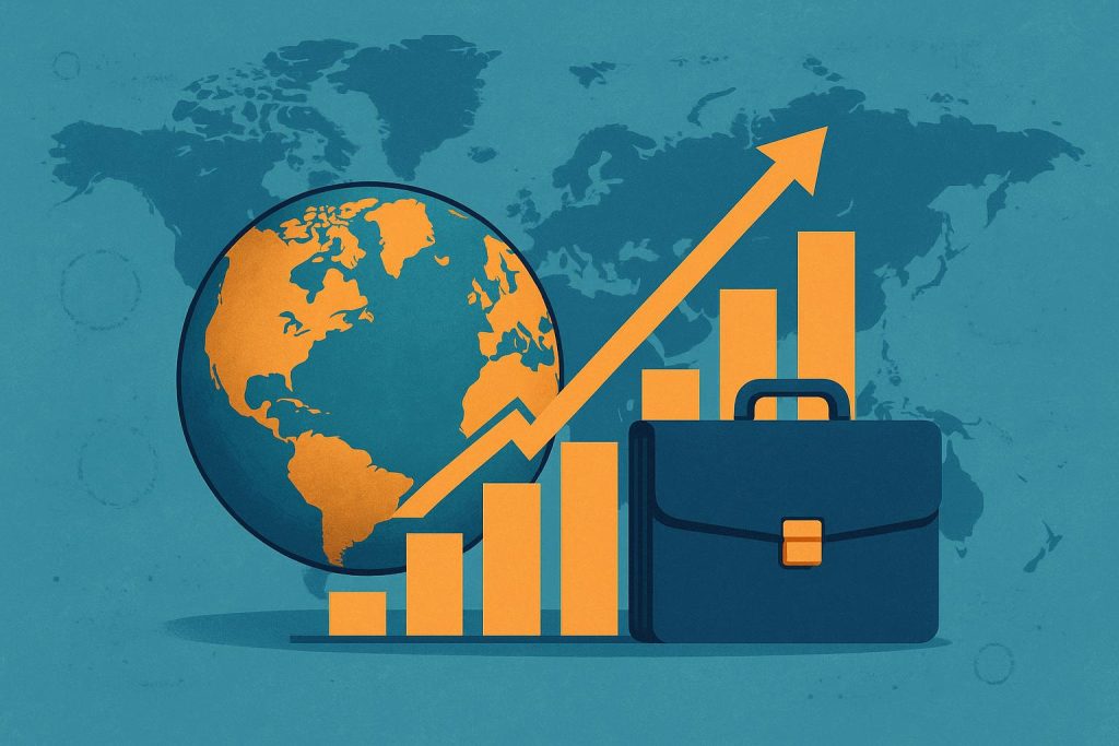 Modern international business network with digital connections symbolizing global entrepreneurship