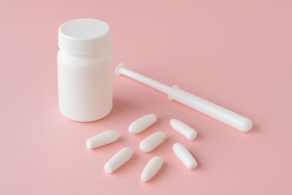 Boric acid suppositories and packaging on a white background, women's health concept