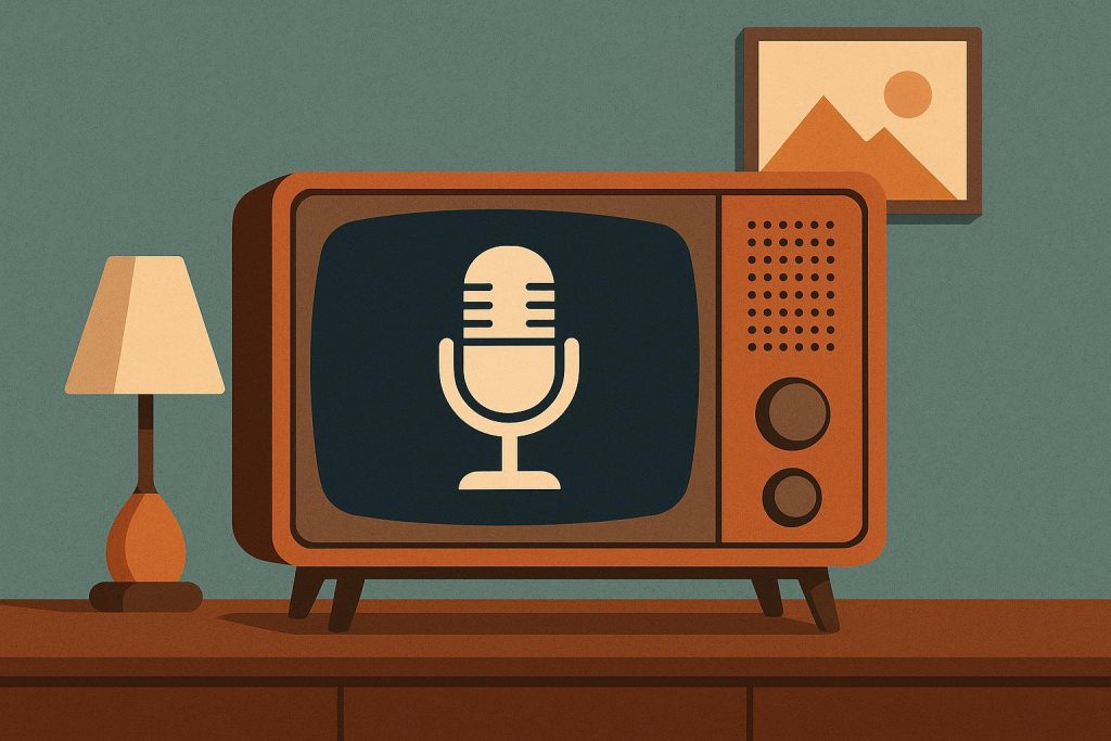 What a TV Anchor’s Voice Has to Do With Feeling Less Far From Home Microphone in broadcast studio representing connection and comfort through familiar news voices