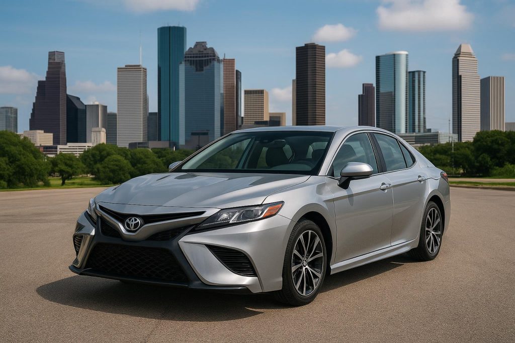 List of Purposes for Choosing a Toyota Camry for Sale in Houston Toyota Camry parked in Houston dealership, highlighting top reasons to buy in the local market