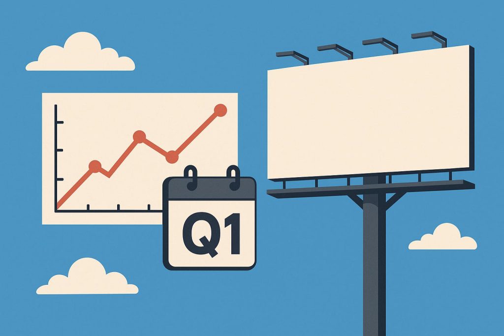 Should I Change My Billboard Strategy Quarterly? Rotating billboard displays showcasing different advertising strategies for quarterly campaigns