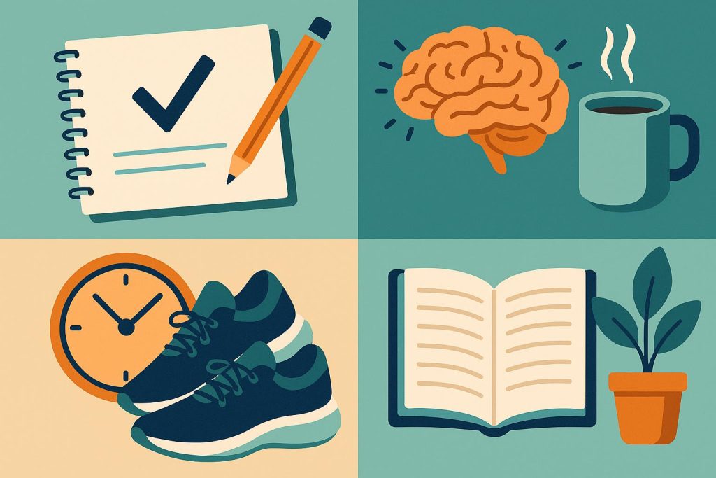 Everyday Habits That Can Help You Stay Sharp and Focused Healthy lifestyle activities like reading, exercising, and balanced meals for better focus